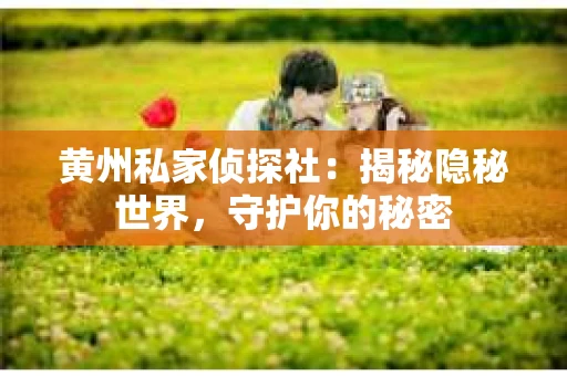 黄州私家侦探社：揭秘隐秘世界，守护你的秘密