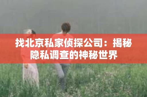 找北京私家侦探公司：揭秘隐私调查的神秘世界
